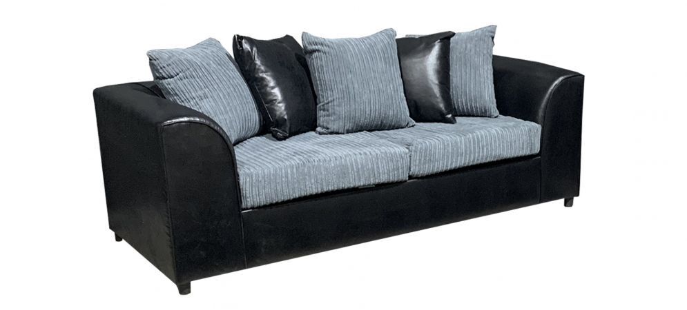 Byron Fabric Leather Jumbo Sofa | Corner Suite 3 2 Seater | Black & Grey