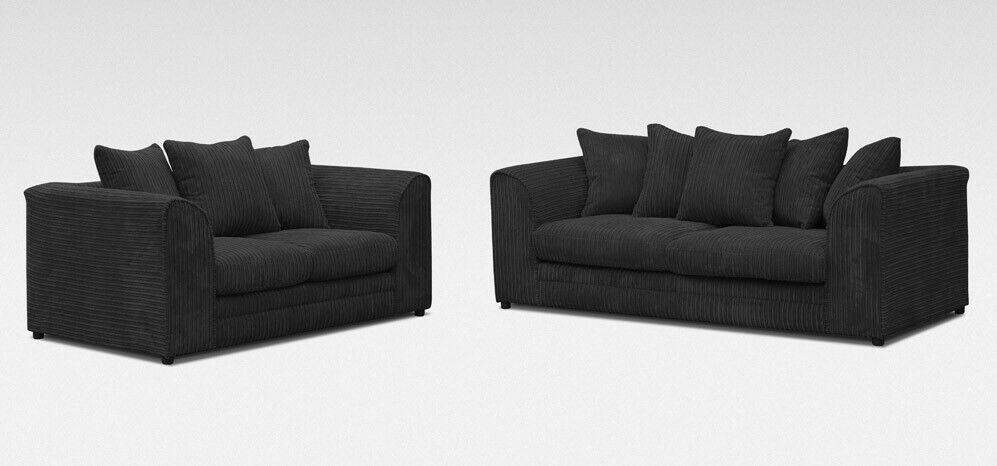 Black Jumbo Cord Corner Sofa Suite Set | Left right 3&2