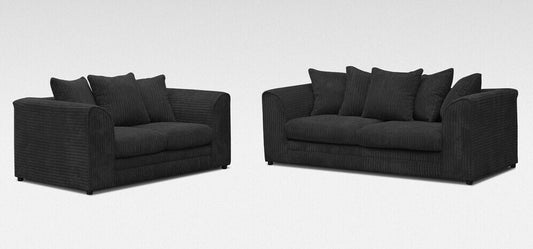 Black Jumbo Cord Corner Sofa Suite Set | Left right 3&2