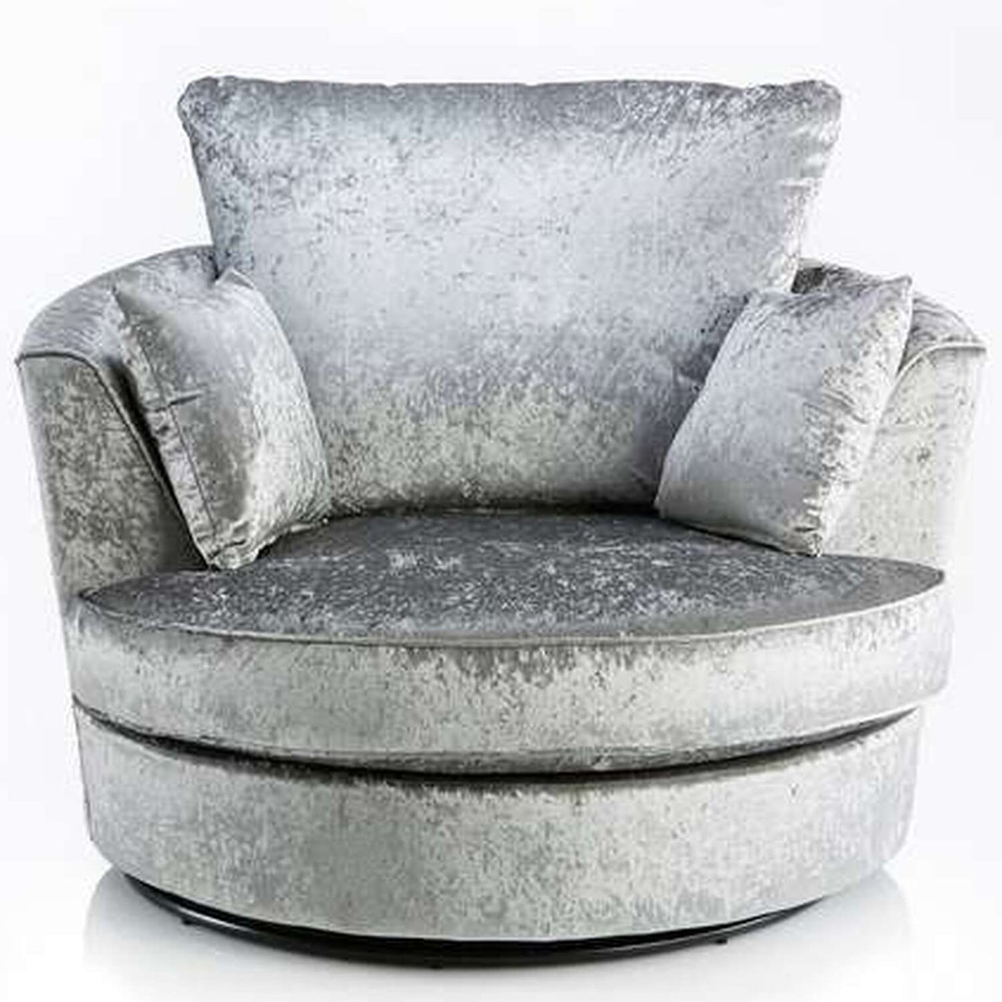 Crushed Velvet Swivel Cuddle Chair | Black Silver Mink