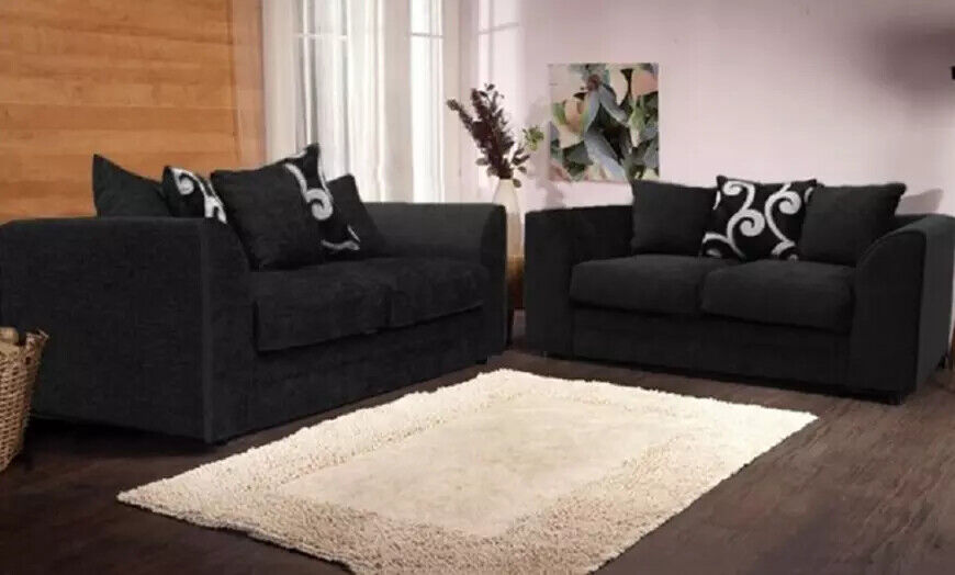 chenille zina black or grey fabric corner sofa or 3+2