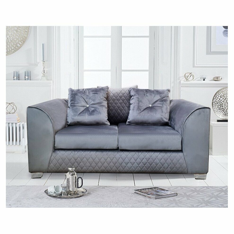 Plush Velvet Victoria | Grey black blue | Corner Sofa 3 Seater 2 Seater