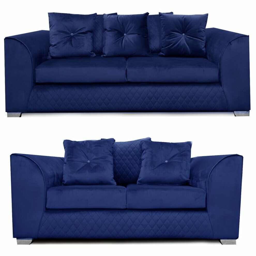 Plush Velvet Victoria | Grey black blue | Corner Sofa 3 Seater 2 Seater