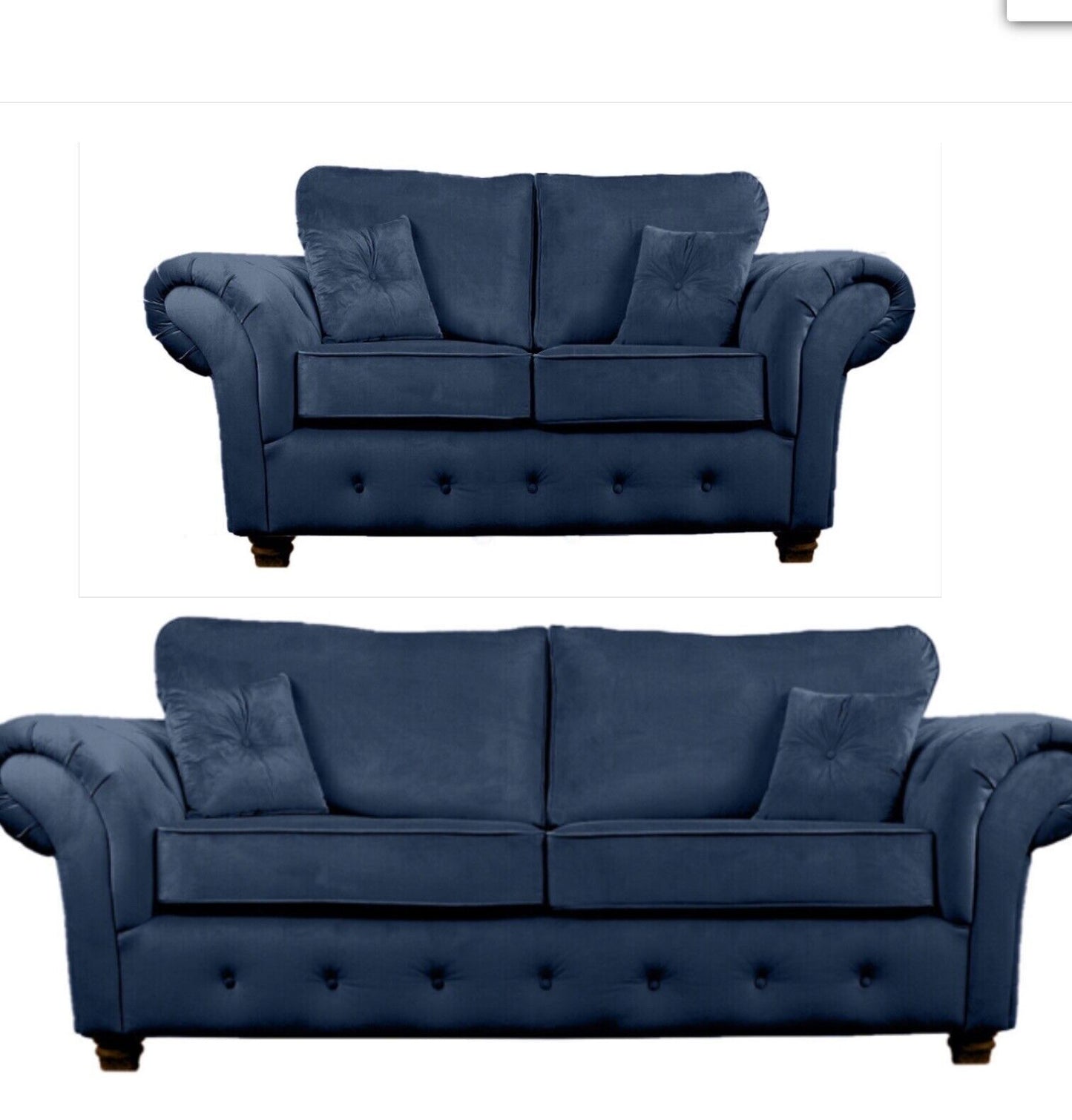 Olympia Plush Velvet Fabric Sofa Suite Set Black Blue Chesterfield Style