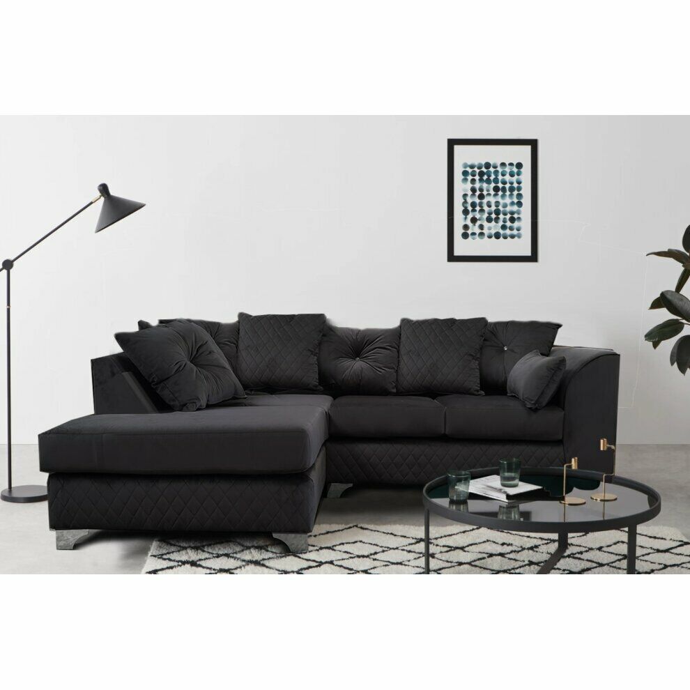 Plush Velvet Victoria | Grey black blue | Corner Sofa 3 Seater 2 Seater