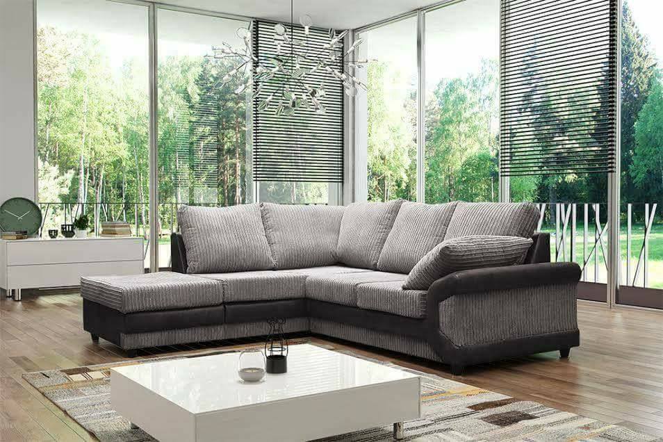 Dino High Back Sofa Jumbo Cord | Suite Set Corner Sofa 3 2 Seater | Black & Grey / Brown & Beige