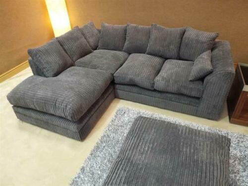 Jumbo Cord Corner Sofa Suite Set Grey Left right 3 2