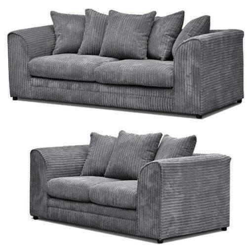 Jumbo Cord Corner Sofa Suite Set Grey Left right 3 2