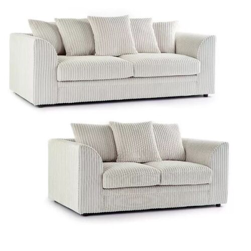 Cream + Coffee Jumbo Cord Corner Sofa Suite Set | Left right 3&2