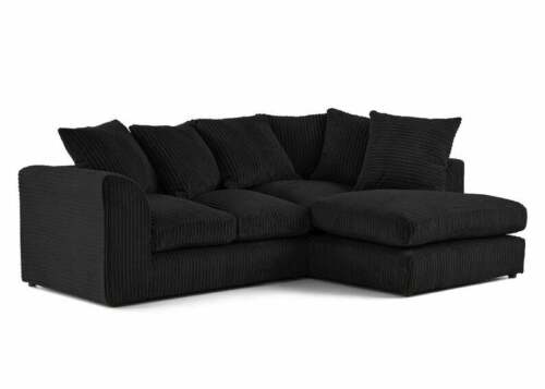 Black Jumbo Cord Corner Sofa Suite Set | Left right 3&2