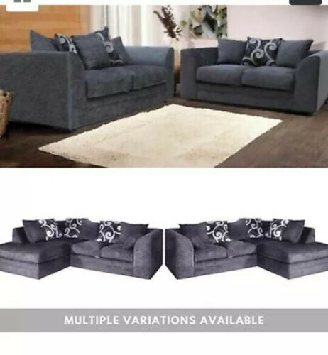 chenille zina black or grey fabric corner sofa or 3+2