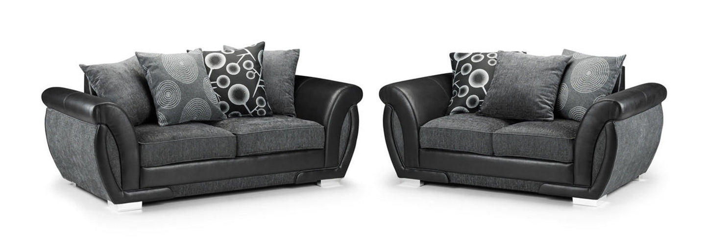 Shan Sofa Suite Set | Black/Grey | Corner / 3 Seater And 2 Seater