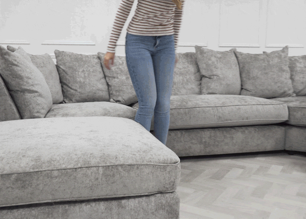 Bishop Luxe Soft Chenille U-Shape Scatter Back Sofa (Grey)