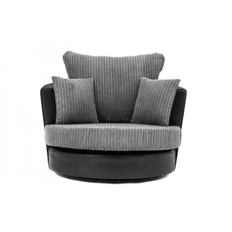 Faux leather & Jumbo Cord | Swivel Cuddle Chair | Black & grey brown & beige black