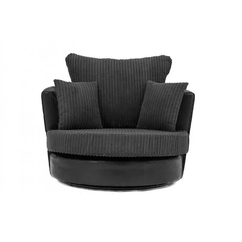 Faux leather & Jumbo Cord | Swivel Cuddle Chair | Black & grey brown & beige black