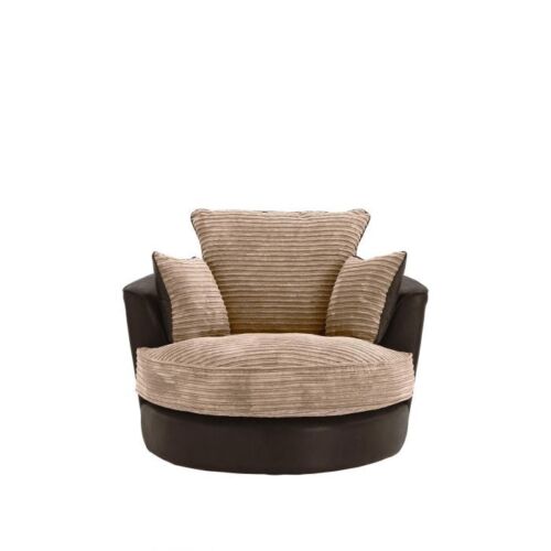 Faux leather & Jumbo Cord | Swivel Cuddle Chair | Black & grey brown & beige black